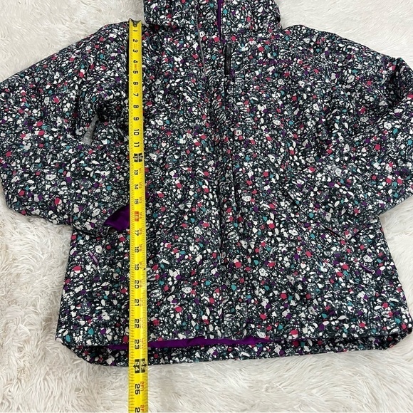 Columbia Hooded Girls purple pink print Omniheat lined Waterproof Jacket Large - Picture 2 of 13